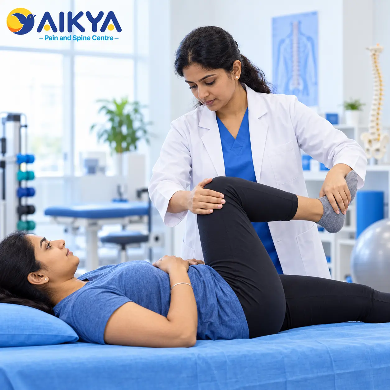 Physiotherapist guiding a patient through supervised core and lower back exercises for back pain