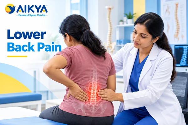 Patient holding the lower back with the lumbar region highlighted, the area treated in lower back pain treatment in Bangalore