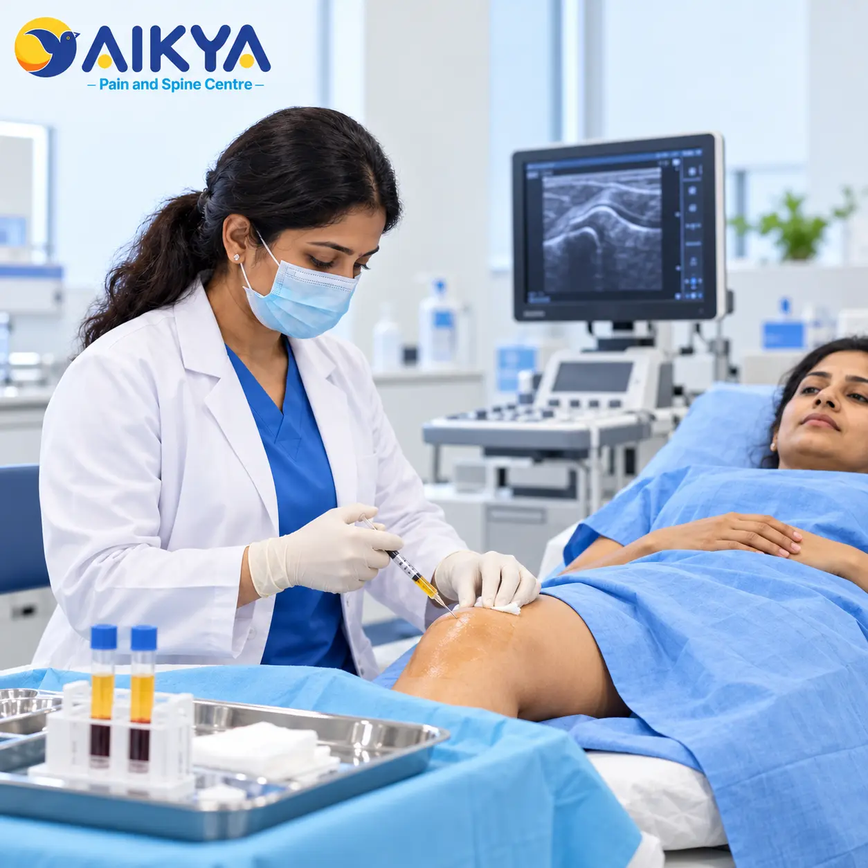 Platelet rich plasma prepared and injected for back pain as part of regenerative treatment in Bangalore